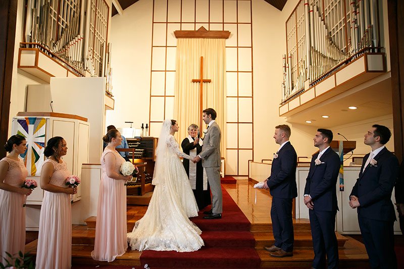 wedding ceremony with reverend martha in sanctuary